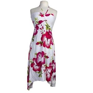 Aloha Fashion halter dress S Pink White floral hibiscus Hawaiian hula